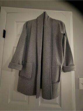 Magaschoni Gray Open-Front Knit Cardigan with Whipstitch Trim